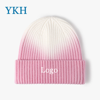 Yukaihe Winter Populaire Tie-Dye Gebreide Kleurrijke Lage MOQ Mutsen Op Maat Gemaakt Verloopkleurige Skull Beanie Hoed