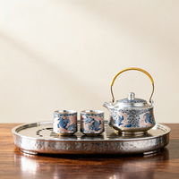 Service à thé en céramique argentée élégant et exquis, coffret cadeau de thé Kung Fu luxueux, théière artisanale complète avec deux tasses pour un thé noble