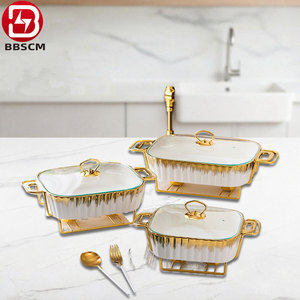 Plat de service rectangulaire doré en céramique, plaque chauffante de luxe pour table, pot à soupe sèche pour hôtel, support pour casserole - Product Image 1