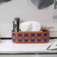 Boîte à mouchoirs en cuir PU tissé à motif damier, personnalisée, luxueuse, moderne, imperméable, durable, multi-usages, distributeur de serviettes pour la maison