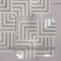 Mosaïque décorative en marbre bleu et blanc naturel, nouveau motif, découpe au jet d'eau, en fibre de verre