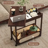 Meuble d'appoint multifonctionnel en bambou, pliable, avec roulettes, table basse, rangement, design chinois moderne