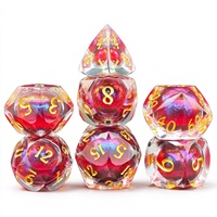 Set Dadu Resin Cair Bergradasi, 7 Buah Dadu Polihedral Bersegi, Dadu Pasir Kilau Berubah Warna untuk Permainan Meja D&D TRPG