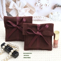 Sac d'emballage pour bijoux en coton écologique de luxe en velours côtelé pour collier, bagues, boucles d'oreilles, sac anti-poussière plat en coton avec logo