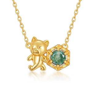 Collar de Plata de Ley S925 con Colgante de Musgo Verde, Diseño Original del Fabricante, Cadena para Clavícula con Osito Adorable - Product Image 3