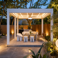 Pergola de jardin électrique en aluminium imperméable 3x3 avec portes coulissantes en verre et éclairage LED