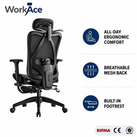 Chaise de bureau exécutive ergonomique pivotante en maille avec repose-pieds, dossier creux respirant, hauteur réglable, siège informatique