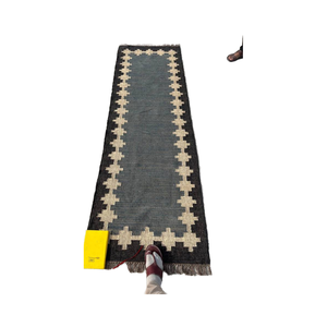 Alfombra de Lana y Yute Kilim, Color Personalizable, Hecha a Mano, Patrón Geométrico, Lavable, Pelo Mediano, Artesanía Kuldeep, Decoración del Hogar - Product Image 1