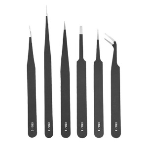 Pince à épiler noire en acier inoxydable à bas prix, lot de 6, emballé, à bout arrondi, pinces de réparation pour téléphones portables, outils de nail art, bricolage - Product Image 1