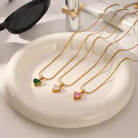 Kalung KITI Sparkling Heart CZ Berlapis Emas 18K PVD dari Baja Anti Karat dengan Liontin Kristal Pink Putih Hijau untuk Wanita