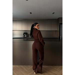 Ensemble de survêtement en velours marron avec fermeture éclair, respirant, décontracté, pour l'hiver, jogging, taille XL, imprimé par sublimation, logo uni - Product Image 1