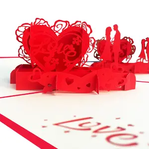 Personnalisation douce à la main bricolage romantique joyeux saint valentin amoureux amour coeur découpé au Laser 3D Pop Up carte de vœux