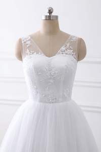 Vestido de <span class=keywords><strong>boda</strong></span> Simple con cuello de pico, blanco puro, apliques de tren, sin mangas, <span class=keywords><strong>2021</strong></span> - Product Image 4