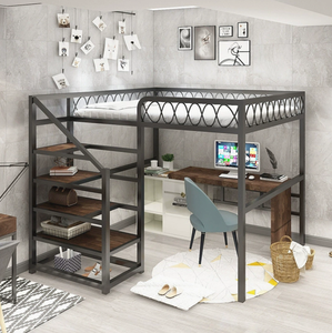 Cama Elevada Ajustável Moderna e Durável em Ferro Preto, Economiza Espaço para Dormitórios Estudantis, Camas Duplas Superiores e Inferiores - Product Image 2