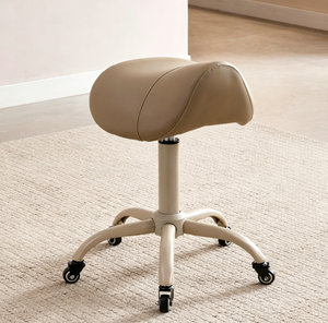 Tabouret de salon en cuir marron réglable avec dossier roulant, siège hydraulique et repose-pieds pour studio de beauté et poste de barbier - Product Image 5