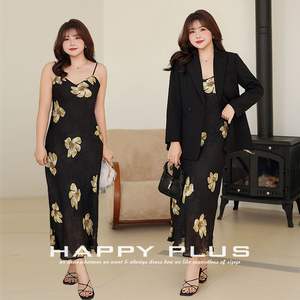 Vestido de Noche Negro con Estampado Floral y Tirantes Finos Runqi para Mujer N8322, Cuello Redondo, Cintura Natural - Product Image 5