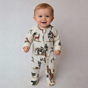 Pakaian Bayi Desain Khusus Little Little Class, Piyama Resleting Bermotif, Pakaian Bambu Super Lembut, Romper Bermotif Seluruh Badan - Product Image 2