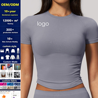 Haut de yoga amincissant personnalisé sans couture, séchage rapide, respirant, extensible dans les 4 sens, t-shirt d'entraînement à manches courtes, doux comme du beurre, hauts d'été