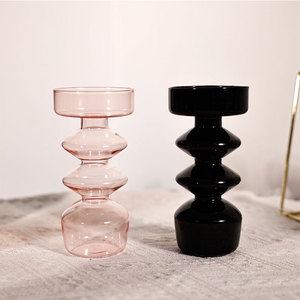 Estilo Europeo Americano en línea Celebrity Homestay Cafe Art Florero Adornos Personalizado Candelabro de vidrio negro - Product Image 5