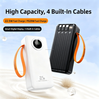 Power Bank Pengisian Cepat 30000mAh PD QC Dilengkapi Kabel Ganda Baterai Cadangan Eksternal Darurat Luar Ruangan PowerBank 30000 MAh