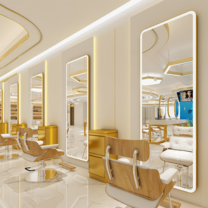 Winplus negozio di lusso oro barbiere progetta parete parrucchiere bellezza parrucchiere <span class=keywords><strong>specchio</strong></span> salone con luci a led - Product Image 4