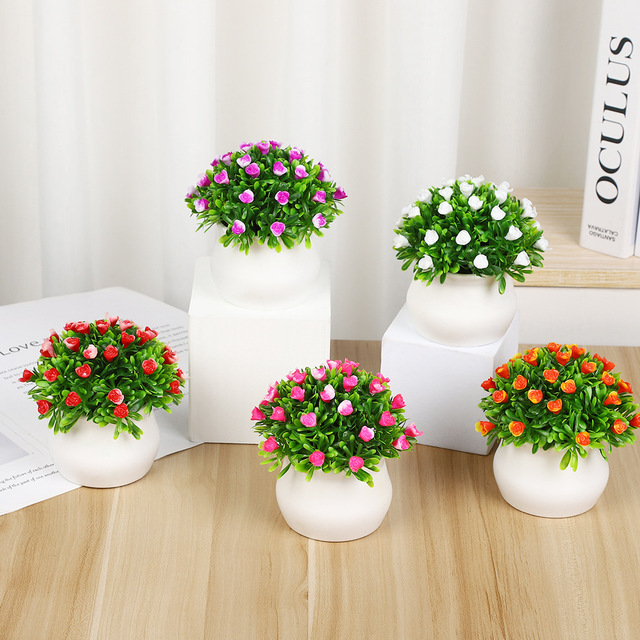 Solid-Stem Artificial Rose Plant Creative Mini Potted Plant Desktop Decor Office Ornament Photography Prop