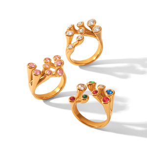 Anillo H&C para Mujer, Tendencia 2026, Nuevas Llegadas, Diseño Rama de Coral, Chapado en Oro de 18K, Acero Inoxidable, Esmeralda Creada en Laboratorio, Corte Esmeralda - Product Image 1