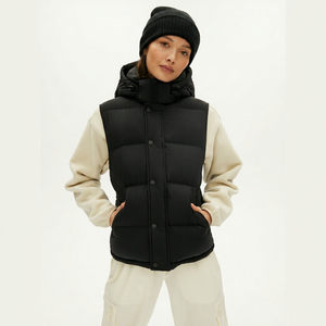 Custom Logo Sleeveless Memory Unisex Puffer <b>Down</b> <b>Vest</b> Winter Casual Black <b>Women</b> Jacket with Hood Windproof Puffer <b>Vest</b> for <b>Women</b> - Product Image 1