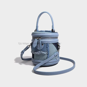 Design Western Style <b>Bucket</b> Bag Denim Stitching Casual Satchel Versatile Crossbody <b>Small</b> Bag Popular Fashion Style Tanjing - Product Image 1