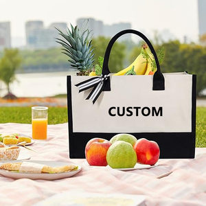 Sac de plage écologique personnalisé avec logo, sac fourre-tout en toile de coton recyclé uni pas cher, sac cadeau monogrammé de Noël, sacs de shopping - Product Image 4
