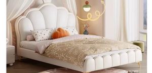 <b>Cream</b> Crown Princess Kids Daybed for Girls Bedroom Modern Minimalist Design with Soft <b>Headboard</b> Comfortable Wood - Product Image 4