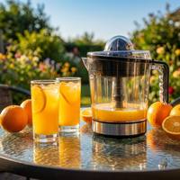 Exprimidor de Cítricos Eléctrico Económico de 1.0L, 40W, Carcasa de Plástico Ecológica, Exprimidor de Naranjas con Banda de Acero Inoxidable para Uso Doméstico
