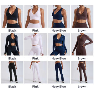 Conjuntos Deportivos de 3 Piezas de Secado Rápido para Mujer con Logotipo Personalizado, Conjuntos de <span class=keywords><strong>Yoga</strong></span> Ajustados y Transpirables con Cintura Alta y Sensación de Segunda Piel para Correr y Hacer Ejercicio - Product Image 2