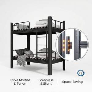 Lits superposés en métal pour adultes, lits en acier robustes, pour dortoir, chambre à coucher, appartement, avec barrière de sécurité, OEM personnalisé - Product Image 3