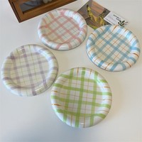 Klobiger Keramik-Dessertteller im Pastell-Karo-Design, Hochwertig für Nachmittagstee, Kuchen, Snacks, Zuhause