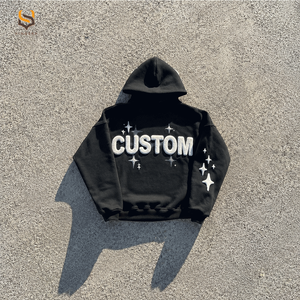 Sweat-shirts à capuche streetwear pour hommes, en coton épais, avec impression en relief et impression 3D en mousse, coupe oversize, personnalisables, vente en gros - Product Image 2