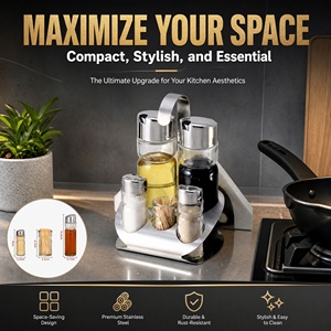 Ensemble de bouteilles à huile en verre et pots à épices avec base en acier inoxydable, récipients à <span class=keywords><strong>condiments</strong></span> pour la cuisine domestique, ensemble d'ustensiles de cuisine créatifs - Product Image 6