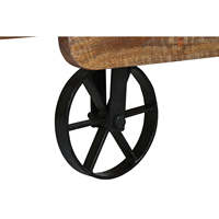 Table basse en bois de manguier et métal 130x80x32 cm avec roulettes finition naturelle
