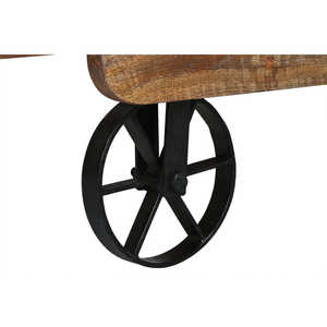 Mango Wood Coffee <b>Table</b>, Metal, 130x80x32 cm, <b>Wheels</b>, Natural - Product Image 3
