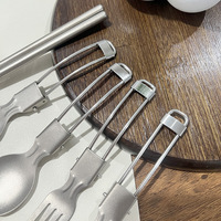 Ensemble de couverts pliables en titane pur avec cuillère, fourchette et baguettes pour le camping en plein air, les pique-niques et l'usage domestique