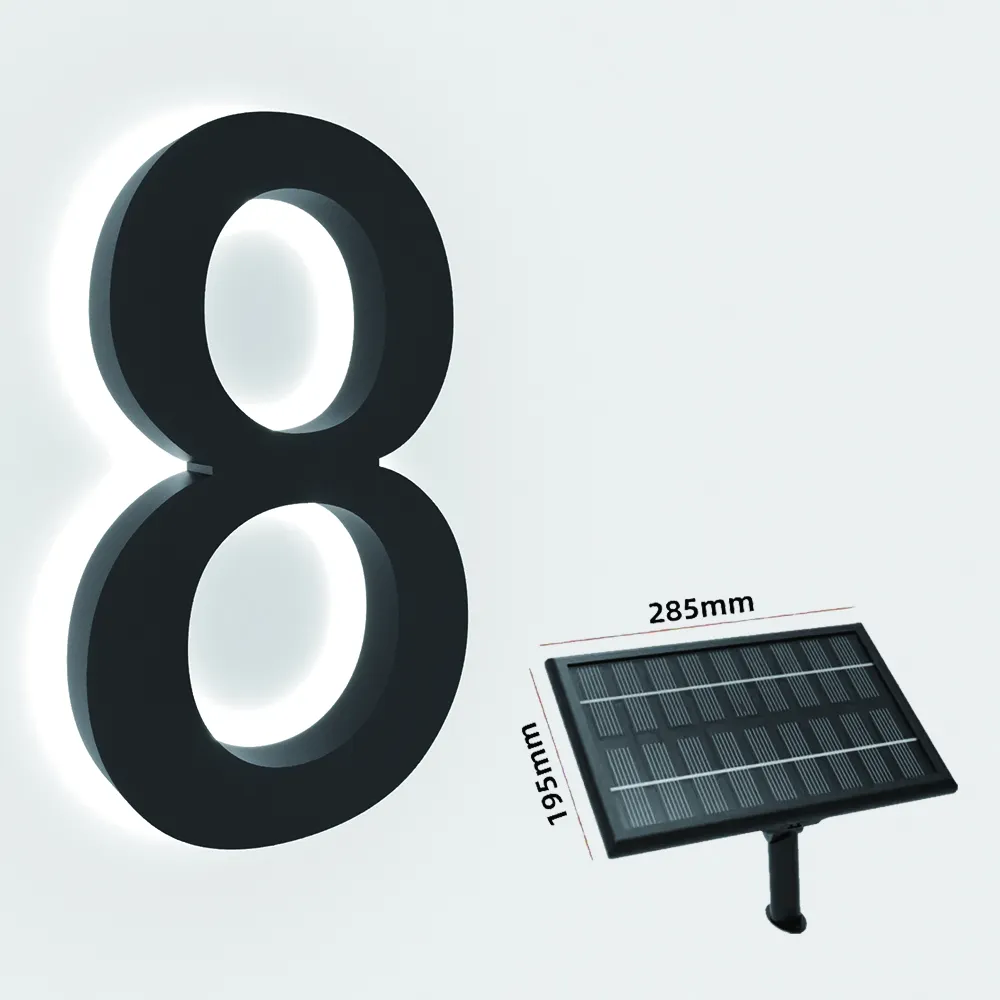 3D Led المضاء عنوان لافتات الطاقة الشمسية منزل أرقام الفولاذ المقاوم للصدأ فندق غرفة الطابق عدد شعار Led علامات ضوئية يصل رسائل