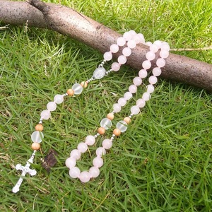 Lot <span class=keywords><strong>de</strong></span> colliers chapelet en quartz rose naturel noués à la main, perles <span class=keywords><strong>de</strong></span> <span class=keywords><strong>prière</strong></span> religieuses, cadeau unisexe pour les détaillants - Product Image 2