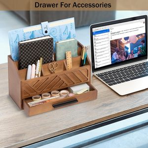 Office Organizer Wooden Desktop <b>Storage</b> <b>Box</b> With <b>Drawer</b> For Accessories And Stationery - Product Image 1
