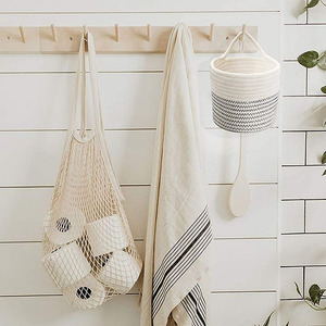 Woven Cotton Rope <b>Storage</b> <b>Basket</b> Round With Handles For Towels And Linens - Product Image 3
