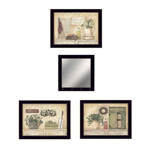 Set di quattro bagno da giardino incorniciato nero muro di arte e specchio con ganci HMS prodotto - Product Image 2