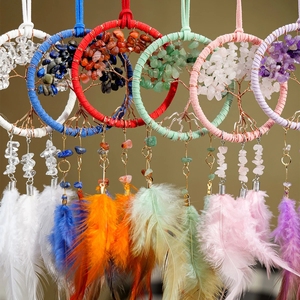 Acchiappasogni Intrecciato con Quarzo Rosa e Cristalli Naturali, Ciondolo per Auto con Chips di Ametista, Decorazione per la Casa - Product Image 3