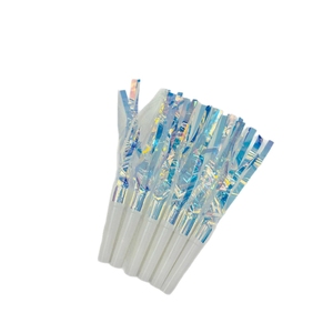 Iridescent Foil Fringe Party Blowouts Noise Makers Multicolor Plastic <b>Whistle</b> Horn 6pcs Set For Birthday Party Favor Supplies - Product Image 5