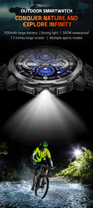 Montre connectée d'extérieur KT88 2025 avec grande batterie de 1100 mAh, IP68 3ATM, Android, IPS, contrôle de la musique, 11 modes sportifs, <span class=keywords><strong>fonction</strong></span> lampe de poche - Product Image 2