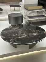 Table basse moderne en marbre noir rose rond de grande taille avec base en acier inoxydable pour salon