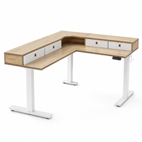Bureau d'angle électrique moderne en L avec tiroirs, réglable en hauteur, pour ordinateur, poste de travail à domicile